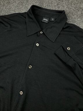 Hugo Boss Silk Cashmere Dress Shirt Large Black Button Up Lightweight Luxury